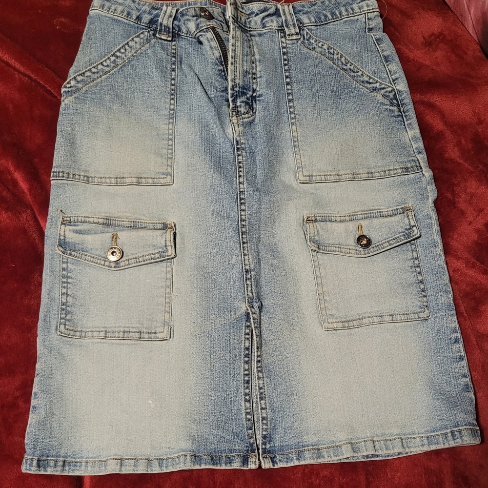 Santana Canada Blue Denim Midi Skirt with Pockets